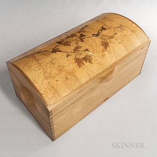 Silas Kopf Marquetry Chest, East Hampton, Massachusetts, c. 2010, inlay top depicting leafed maple branches, cedar lined, ht. 17, wd. 3
