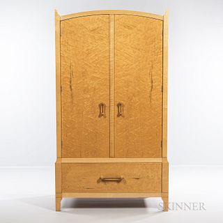 Dan Bloomer Studio Furniture Armoire, Waterville, Maine, 1995, bird's-eye and curly maple, signed by the maker, ht. 85, wd. 48, dp. 26