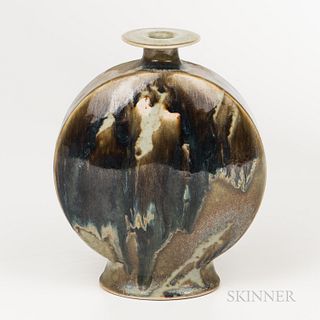 Brother Thomas Bezanson (1929-2007) Spruce Ash Celadon Glaze Canteen Vase, Weston, Vermont, mid to late 20th century, glazed porcelain,
