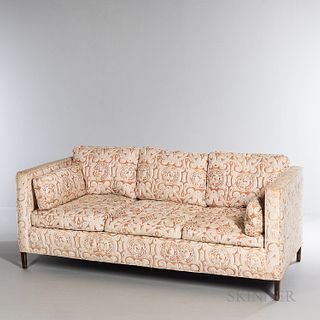 Fortuny Peruviano Upholstered Sofa, United States, c. 1965, sofa unmarked, ht. 27, wd. 72, dp. 34 in.