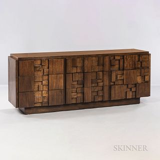 Lane Mosaic Brutalist Dresser, United States, late 20th century, maker's brand, ht. 30 1/2, wd. 78, dp. 19 in.