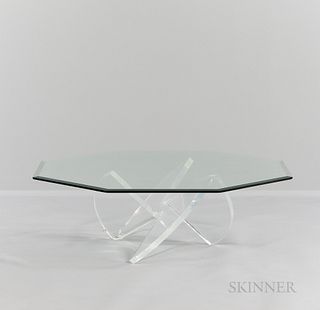 Octagonal Glass and Lucite Coffee Table, United States, c. 1970, ht. 15, dia. 47 1/2 in.