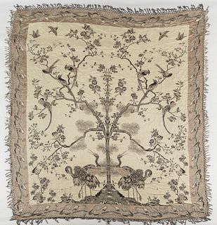 Hermès Double-sided Shawl, Paris, silk, tree and bird motif, lg. 105, wd. 95 in.