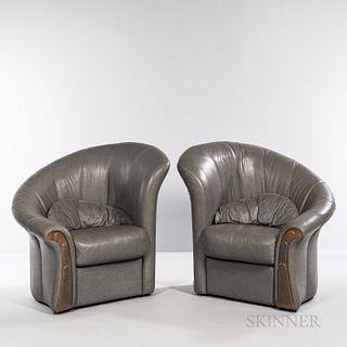 Two Paolo Portoghesi (Italian, 1931) for Mirabili Arte d'Abitare Elica Chairs, Italy, late 20th century, upholstered leather armchair w