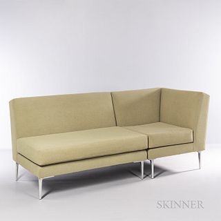Two-piece Sectional Sofa, late 20th century, upholstery and metal chromed legs, unmarked, ht. 33, wd. 32, 46, dp. 34 in.