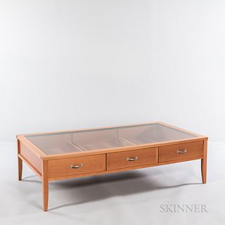Display Box Coffee Table, Italy, early 21st century, solid walnut and tempered glass, glass top allows for viewing items displayed in d