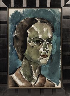 Evelyn Burdett (American, 20th Century) Portrait of a Woman. Signed and dated "Evelyn Burdett 1928" in pencil l.r. Watercolor and ink o