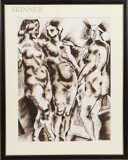 American School, 20th Century Three Graces. Signed and dated "MORRIX 1992" in pencil l.r. Conté crayon on paper, sight size 23 1/2 x 17