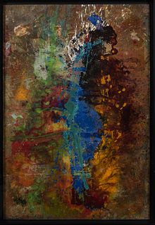 Jamali (American, b. 1944) Abstract. Signed "Jamali" on a label from the artist's studio affixed to the frame backing. Mixed media incl