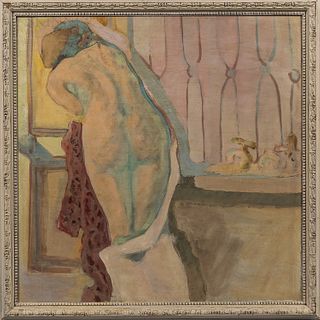 American School, 20th Century Pastel Nude. Unsigned. Oil on board, 36 x 36 in., framed. Condition: Craquelure, surface grime.