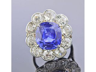 AGL 9.07 Carat No Heat Ceylon Sapphire Diamond Antique Ring 