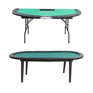 Lote de 2 mesas de juego. Siglo XXI. Diferentes diseños. En madera, metal, aglomerado y material sintético. 72 x 210 x 106 cm (mayor)
