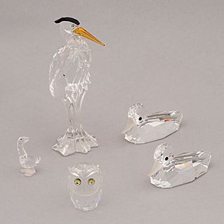 Lote de 5 aves decorativas. Austria SXX En cristal Swarovski. En cajas originales. Sellados. Consta de: garza, lechuza, ganso y 2 patos