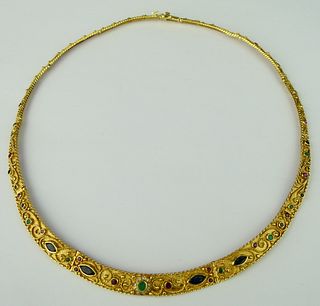 EGYPTIAN REVIVAL 18KT Y GOLD & JEWELED CHOKER