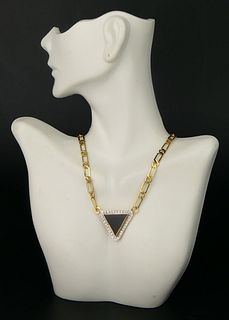 14KT Y GOLD ONYX AND DIAMOND LADIES NECKLACE