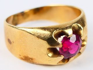 ANTIQUE 14KT Y GOLD AND RUBY LADIES RING