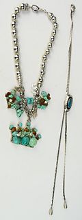 2 SOUTHWESTERN SILVER & TURQUOISE NECKLACES