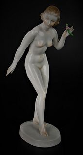 ART DECO HEREND NUDE WITH FLOWER