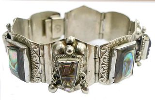 VINTAGE HEAVY STERLING MEXICAN ABALONE BRACELET