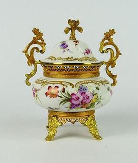 FRENCH SEVRES GILT METAL MOUNTED COVERED JAR