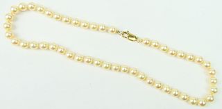 VINTAGE LADIES PEARLS WITH 14KT YELLOW GOLD CLASP
