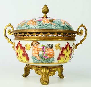 FRENCH DECORATED CAPODIAMONTE FOOTED BOWL