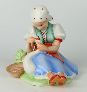 ZSOLNAY PORCELAIN GIRL WITH DUCK, H 7"