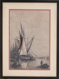 SIGNED APPIA SAILBOAT ANTIQUE INK WORK ON PAPER