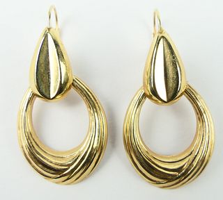 LARGE ELONGATED 14KT YELLOW GOLD EARRINGS