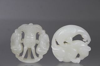 (2) Carved Chinese Jade Circular Pendants