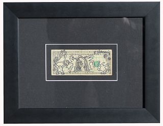 Haring, Ink/Marker on Dollar Bill