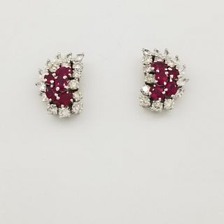 14K White Gold Ruby & Diamond Earrings