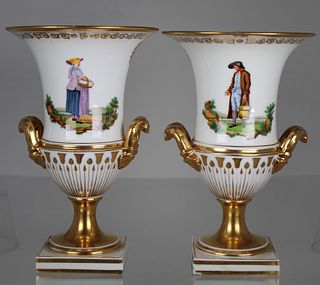 (2) Antique French Hand Painted Urns (as is)
