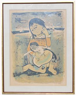 Signed, 4/75 Lithograph of Young Child