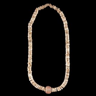 A Shell Bead Necklace with Cannel Coal Bead, 9-1/2 in.