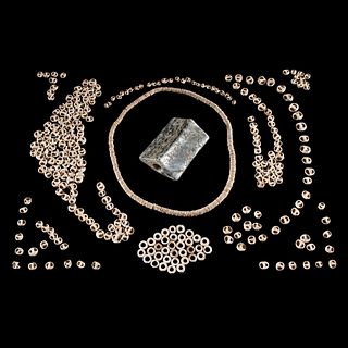 A Quartz Saddle Bannerstone AND Shell Beads, Largest 2-5/8 in.
