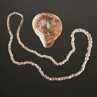 A Mississippian Shell Gorget and Shell Beads, Largest 4-3/4 in.