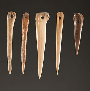 A Group of Five Bone Needles, Largest 3-1/4 in.