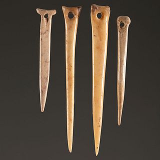 A Group of Four Bone Needles, Largest 4-1/2 in.