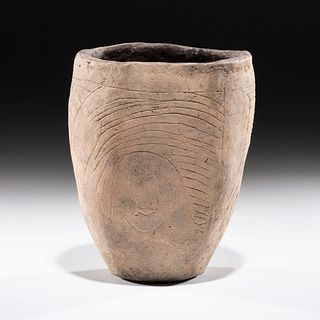 An Incised Hopewell Pottery Jar, 7 x 5-3/4 in.