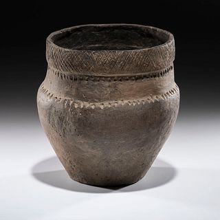 An Incised Hopewell Pottery Jar, 7-3/4 x 7-1/4 in.