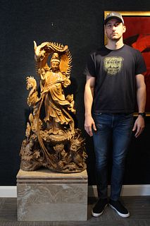 Large Chinese Carved Wood Guanyin Figure