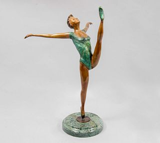 VIDALES, Bailarina, Firmada y fechada '95, Fundición en bronce patinado 5/8, Con base de mármol verde jaspeado.
