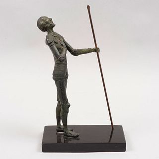 Don Quijote Fundición en bronce patinado Con base rectangular de mármol negro.  27 x 10 x 18 cm