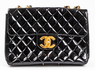 Chanel Black Patent Leather Flap Handbag