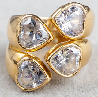 Vintage 18K Yellow Gold Heart Cubic Zirconia Ring