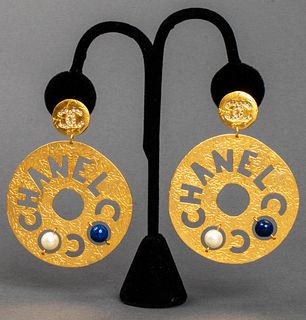 Chanel Gold Tone And Faux Gemstone Earrings