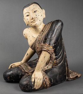 Thai Carved Wood Kneeling Figure