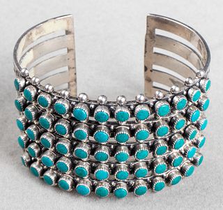 Navajo Silver Wide Turquoise Cuff Bangle Bracelet