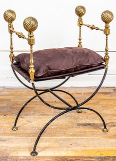 Hollywood Regency Style Brass & Iron Curule Chair